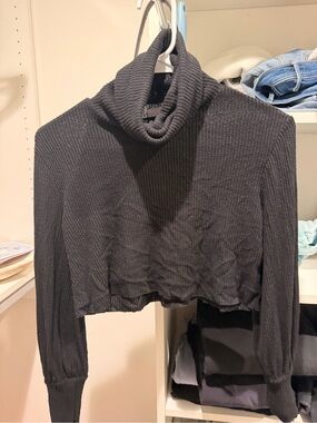 Joah Brown Black Ribbed Cropped Turtleneck Sweater